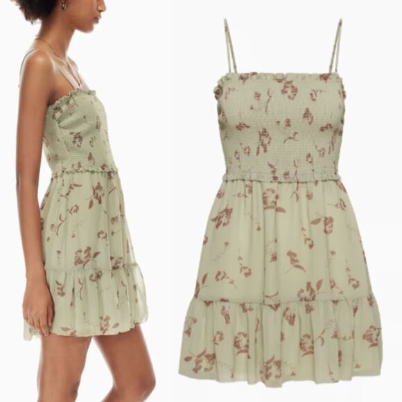 Wilfred Womens Size M Green Tempest Sleeveless Smocked Tiered Chiffon Mini Dress - Picture 13 of 15
